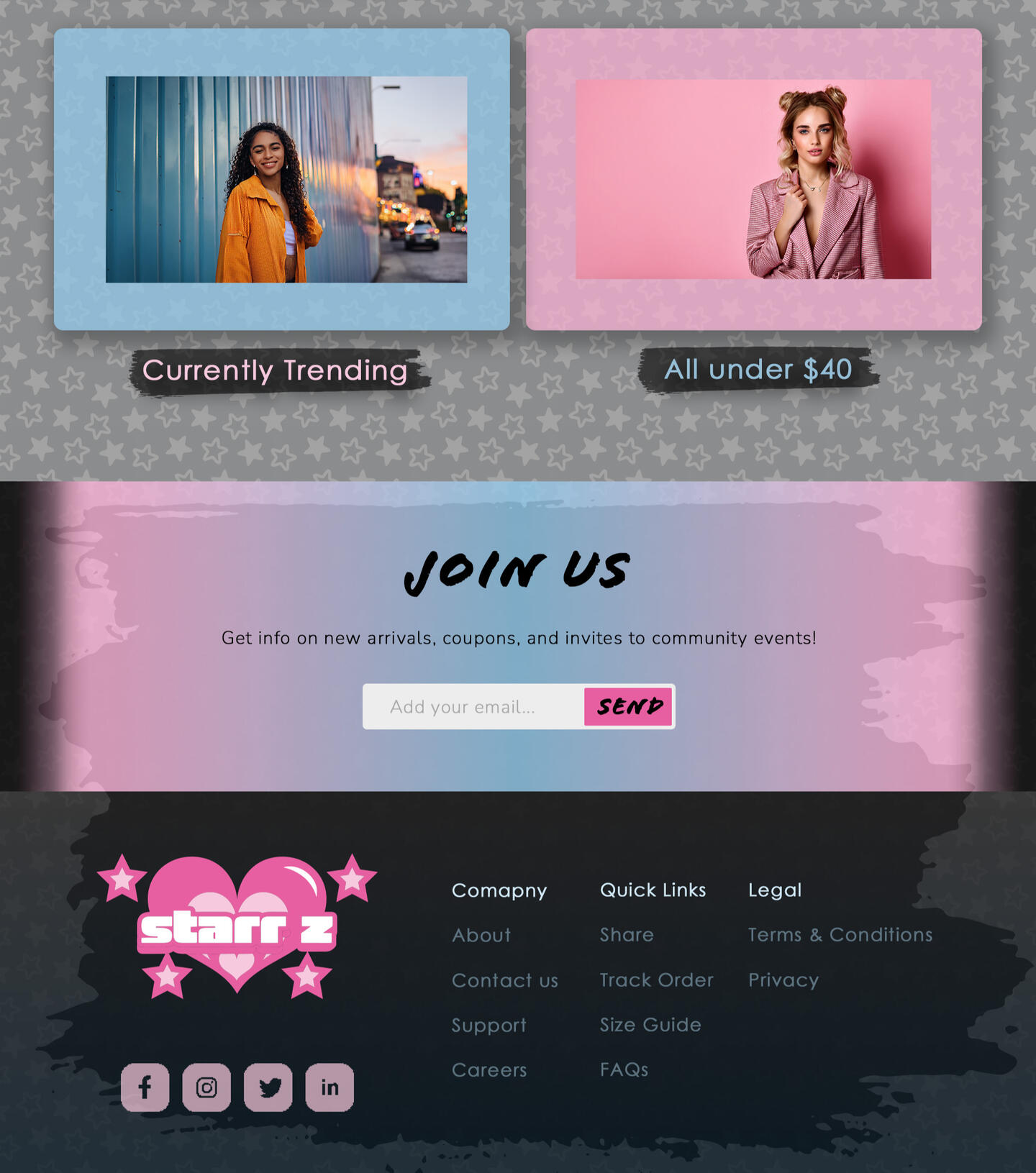 Fashion website prototype showcasing a modern pastel design with model photography and a subscription form for style updates.