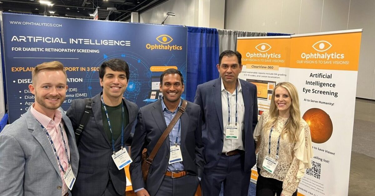 The Ophthalytics team at their ARVO 2023 conference booth