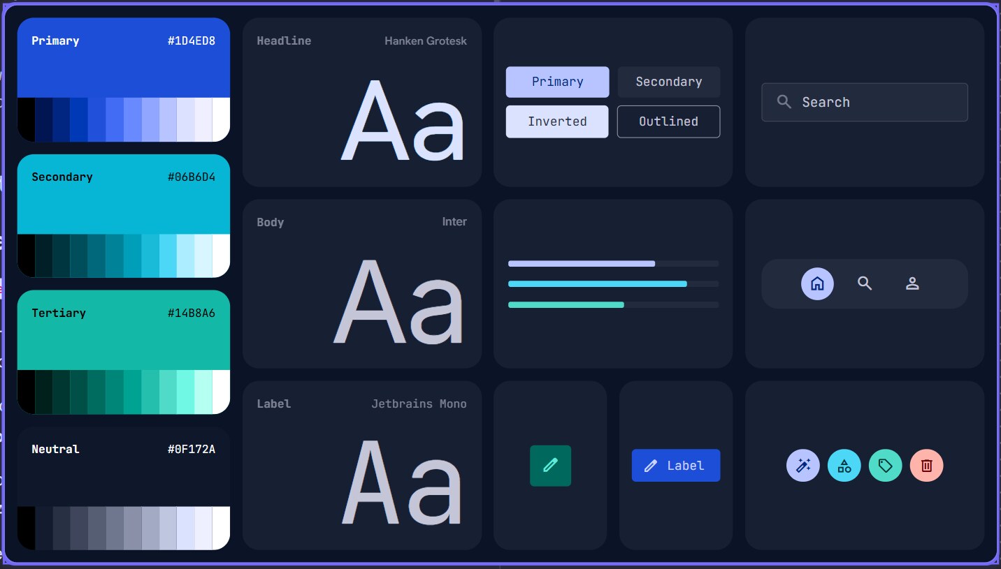 Spindle's design system — color palette, type specimens, and UI components